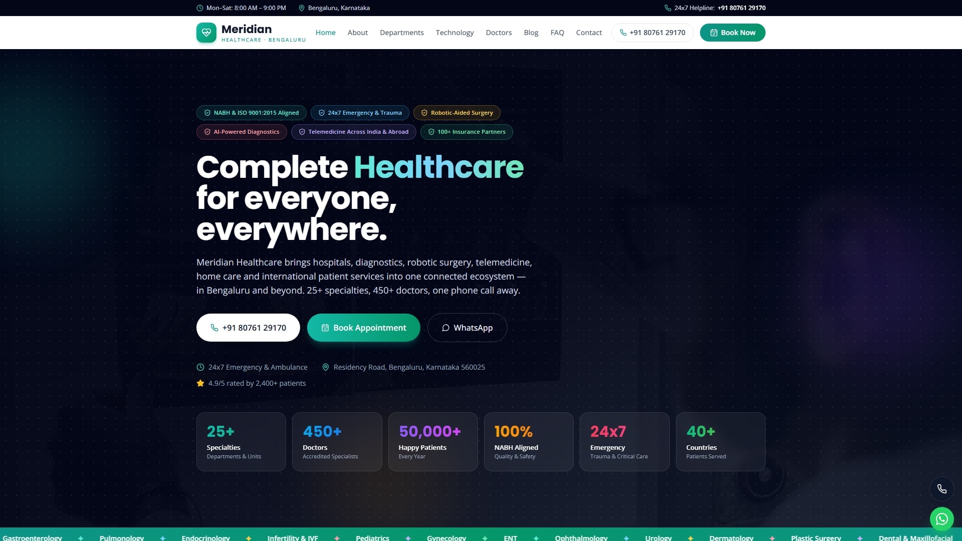 Meridian Healthcare - Multi-Specialty Hospital Network website by Zorvent