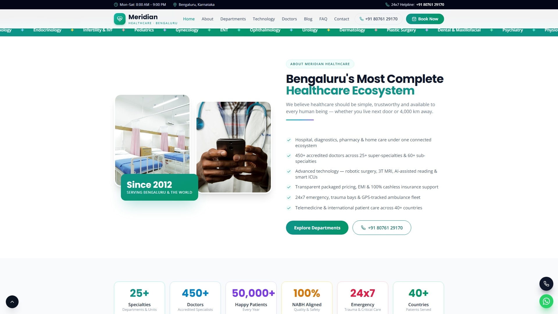Meridian Healthcare - Multi-Specialty Hospital Network website by Zorvent
