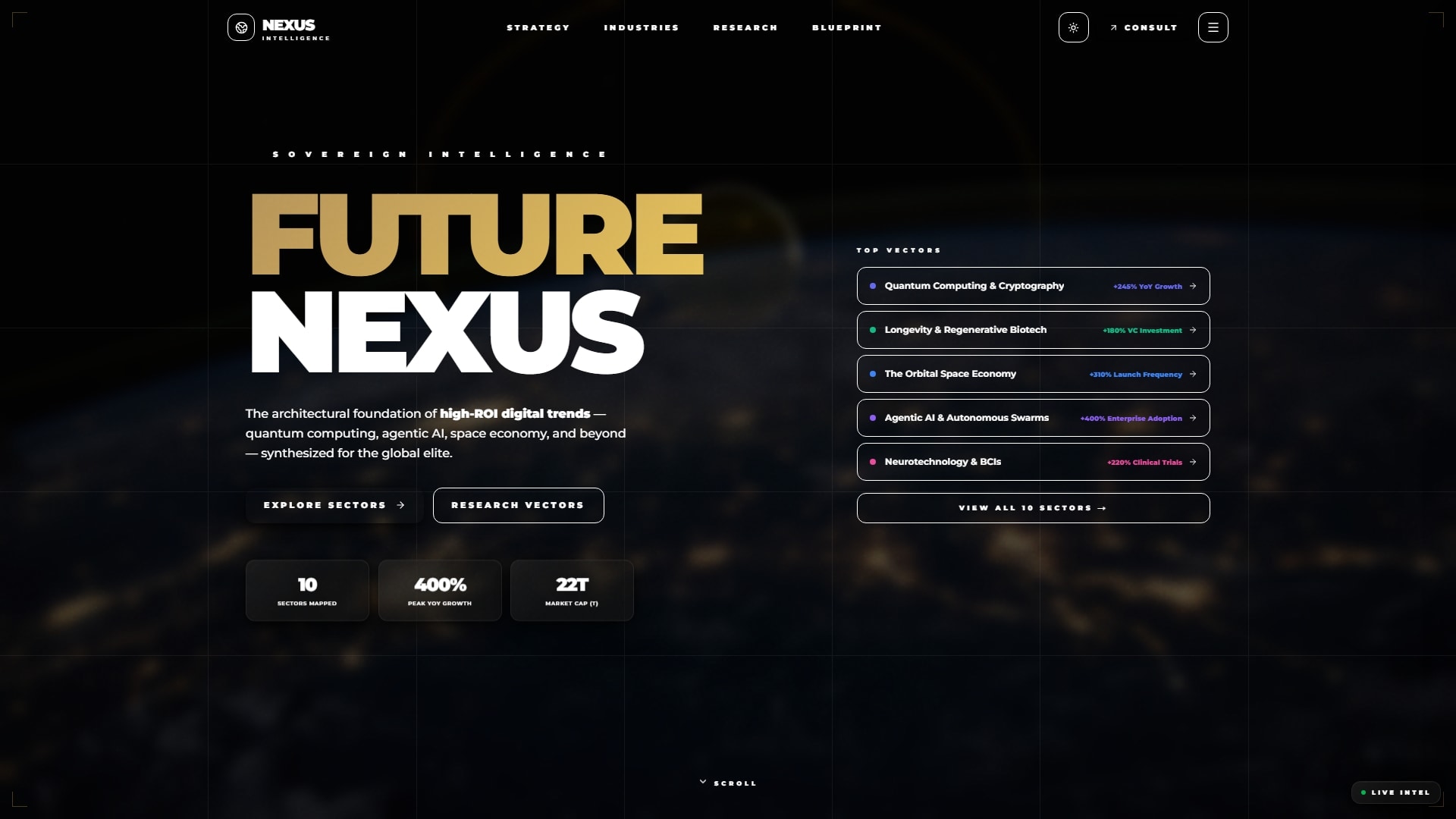 NEXUS Intel - Research & Intelligence Platform website by Zorvent