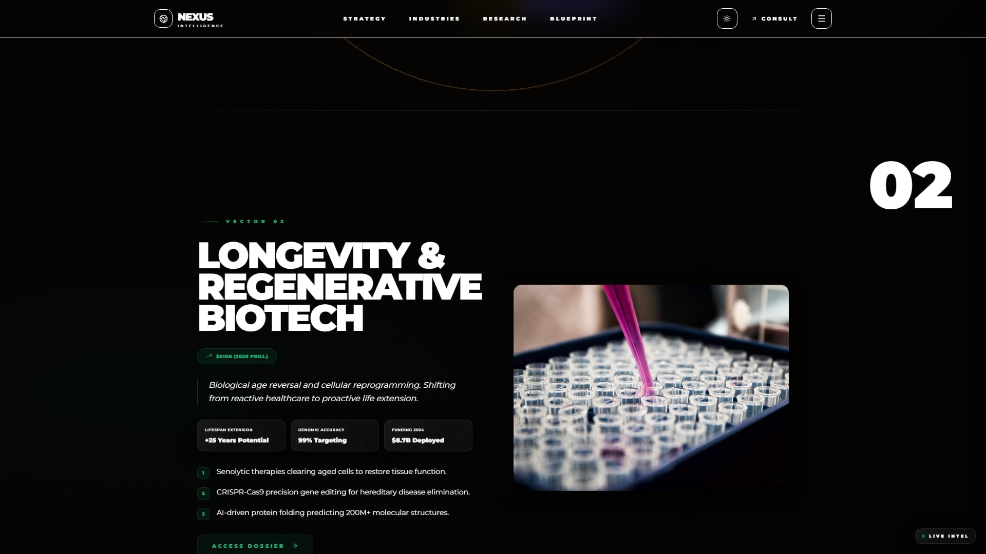 NEXUS Intel - Research & Intelligence Platform website by Zorvent