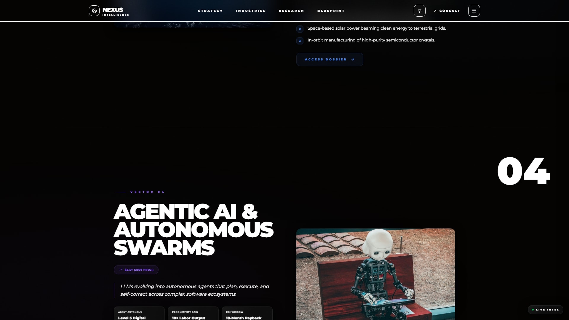 NEXUS Intel - Research & Intelligence Platform website by Zorvent